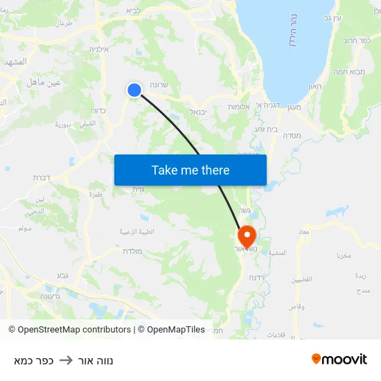 כפר כמא to נווה אור map