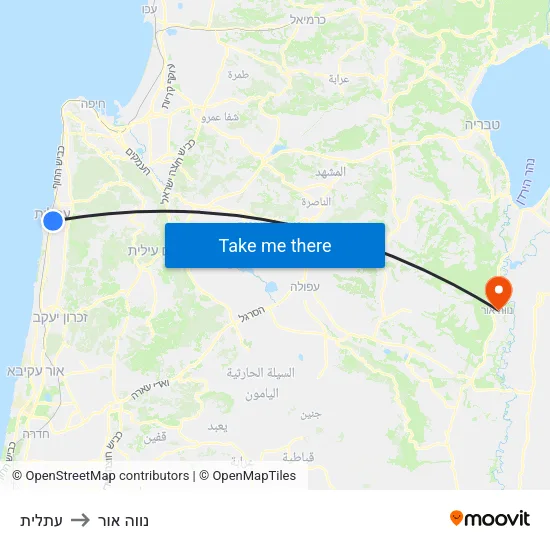 עתלית to נווה אור map