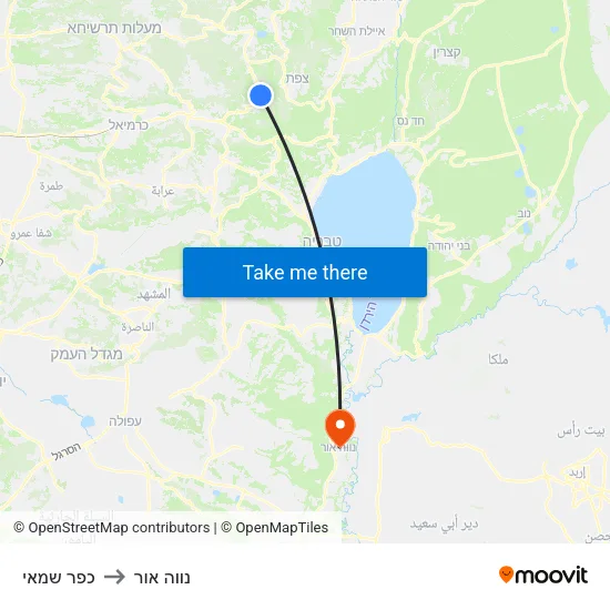כפר שמאי to נווה אור map
