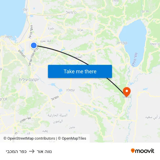 כפר המכבי to נווה אור map