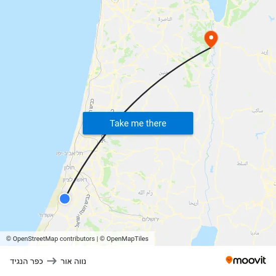 כפר הנגיד to נווה אור map