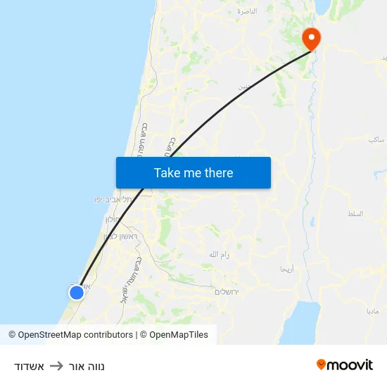 אשדוד to נווה אור map