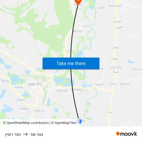 כפר רופין to נווה אור map
