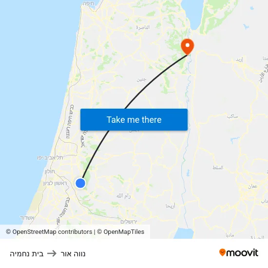 בית נחמיה to נווה אור map