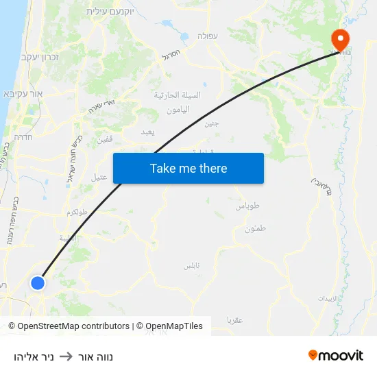 ניר אליהו to נווה אור map