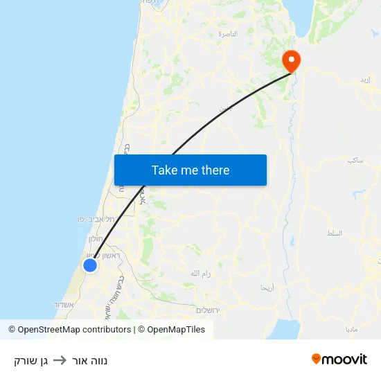 גן שורק to נווה אור map