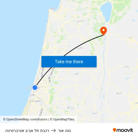 רכבת תל אביב אוניברסיטה to נווה אור map
