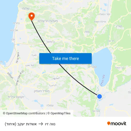 אשדות יעקב (איחוד) to נווה זיו map