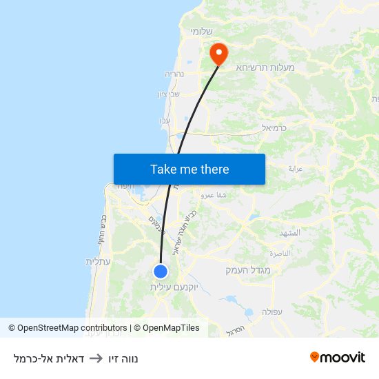 דאלית אל-כרמל to נווה זיו map