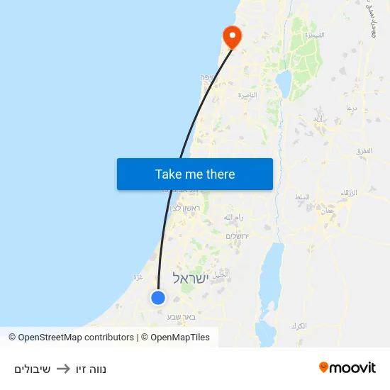 שיבולים to נווה זיו map
