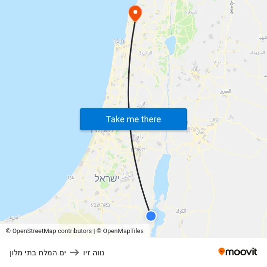 ים המלח בתי מלון to נווה זיו map