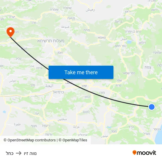 כחל to נווה זיו map
