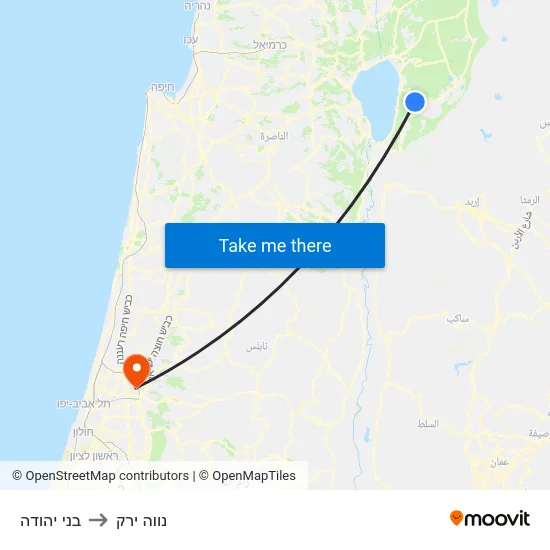 בני יהודה to נווה ירק map