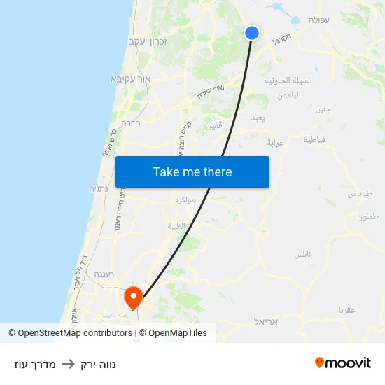 מדרך עוז to נווה ירק map