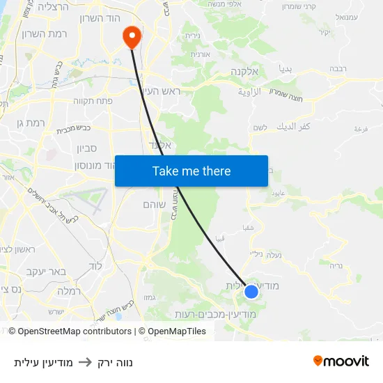 מודיעין עילית to נווה ירק map