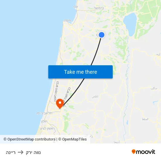 ריינה to נווה ירק map