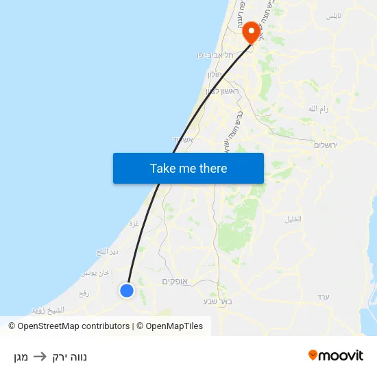 מגן to נווה ירק map