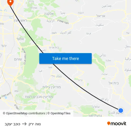 כוכב יעקב to נווה ירק map