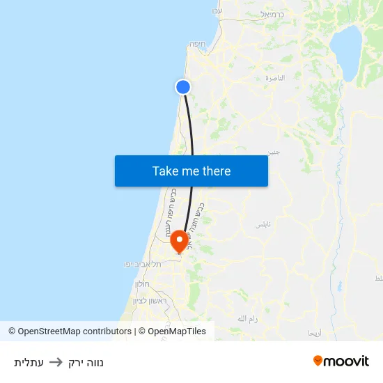 עתלית to נווה ירק map