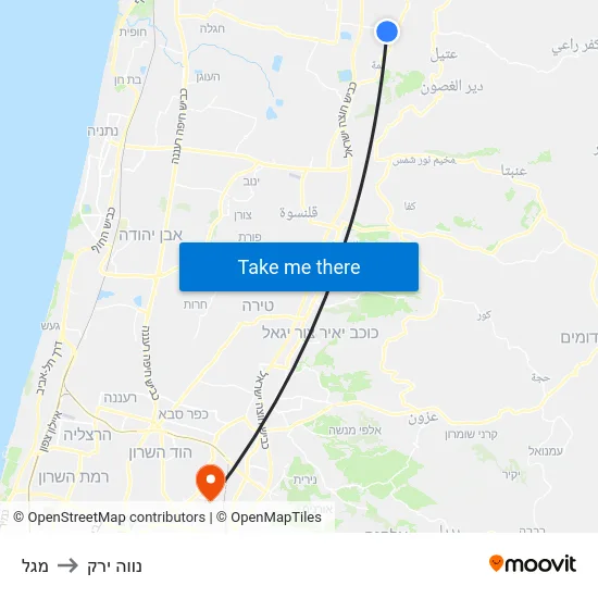 מגל to נווה ירק map