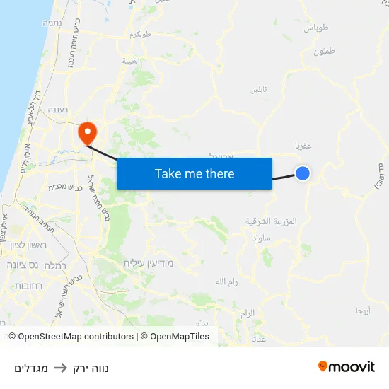 מגדלים to נווה ירק map