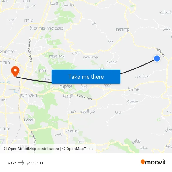 יצהר to נווה ירק map