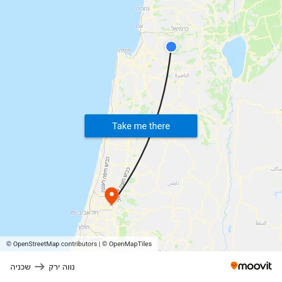 שכניה to נווה ירק map