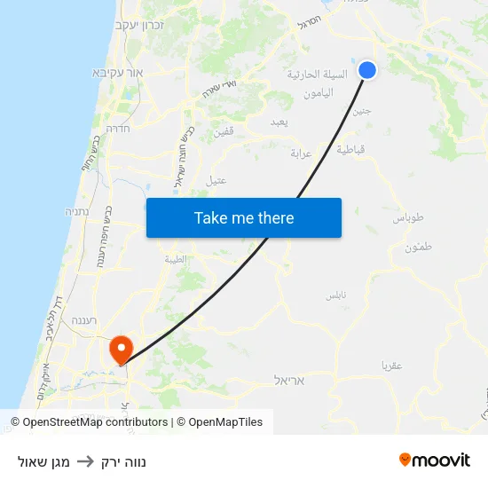 מגן שאול to נווה ירק map