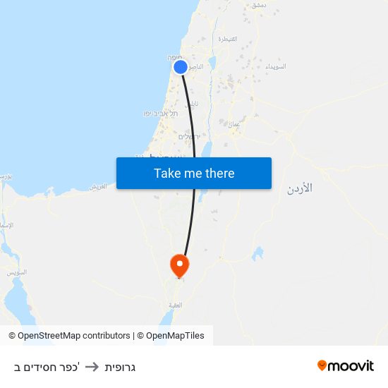 כפר חסידים ב' to גרופית map