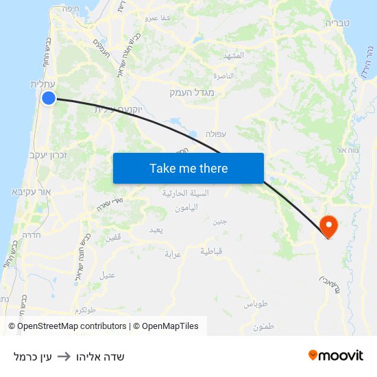 עין כרמל to שדה אליהו map