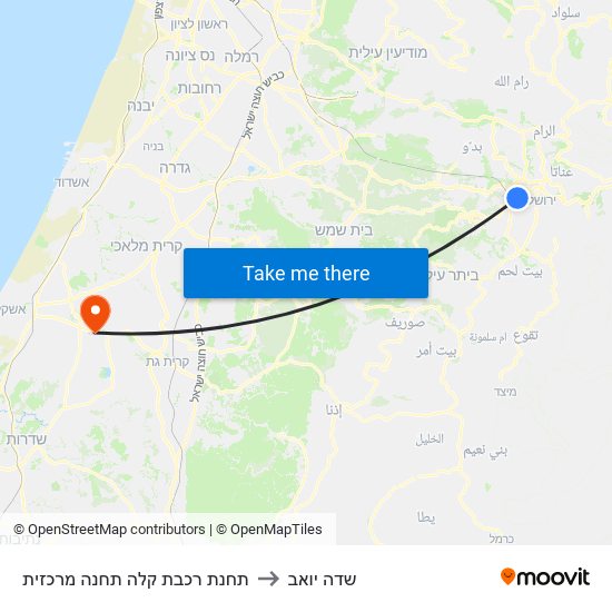 תחנת רכבת קלה תחנה מרכזית to שדה יואב map