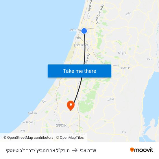 ת.רק''ל אהרונוביץ'/דרך ז'בוטינסקי to שדה צבי map