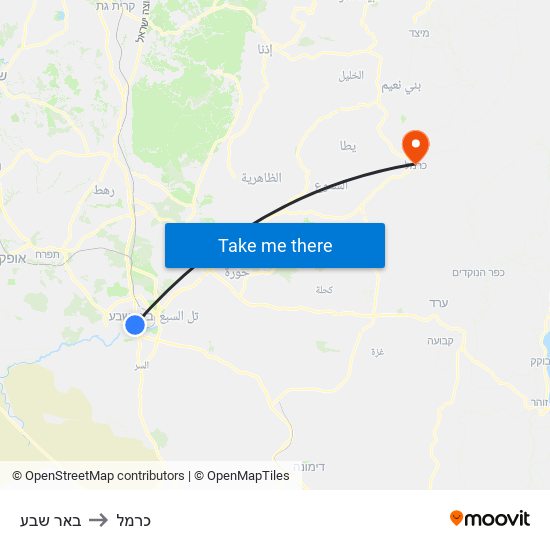 באר שבע to כרמל map