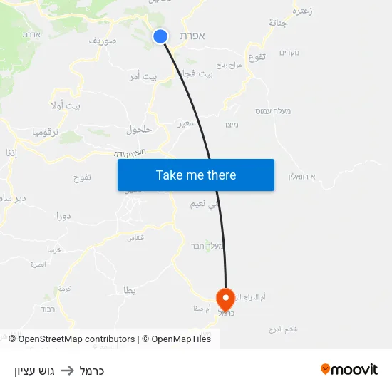 גוש עציון to כרמל map