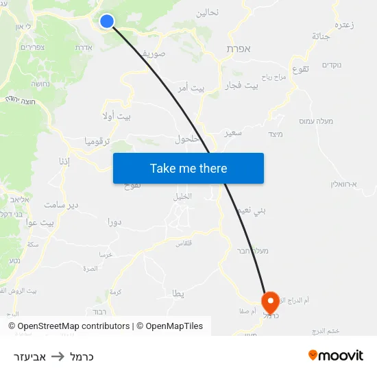 אביעזר to כרמל map