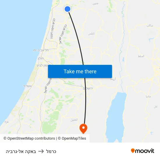 באקה אל-גרביה to כרמל map