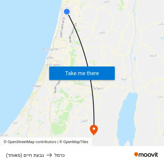 גבעת חיים (מאוחד) to כרמל map