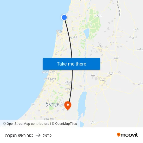 כפר ראש הנקרה to כרמל map