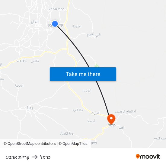 קריית ארבע to כרמל map