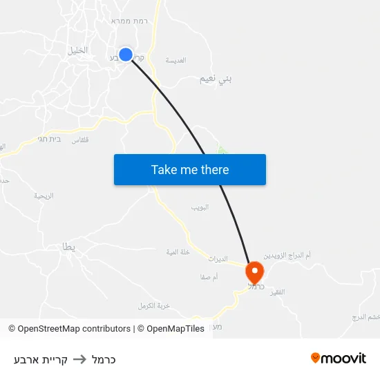 קריית ארבע to כרמל map