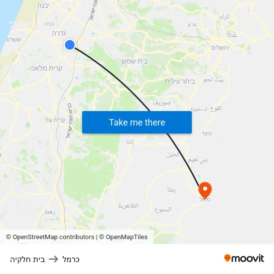 בית חלקיה to כרמל map