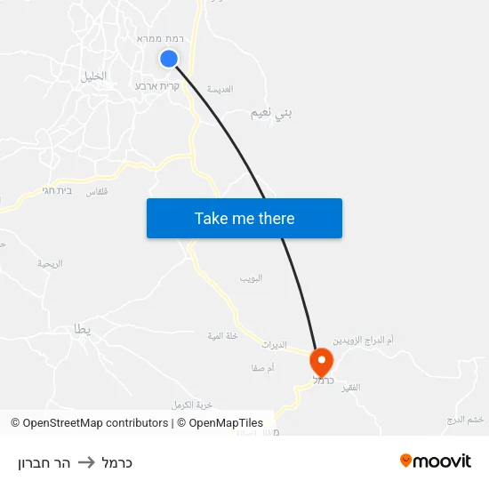 הר חברון to כרמל map