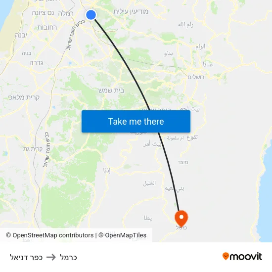 כפר דניאל to כרמל map