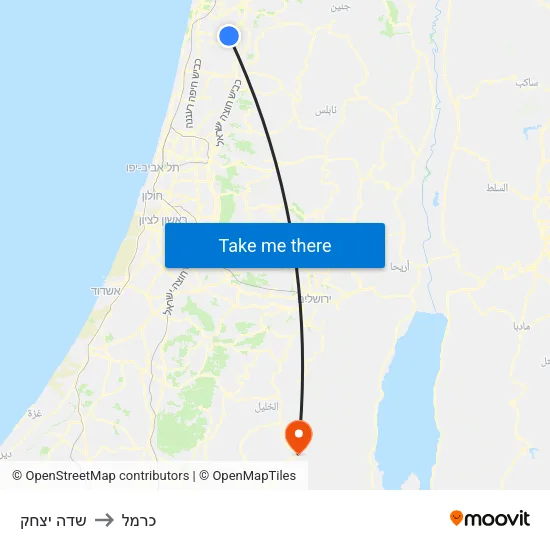 שדה יצחק to כרמל map