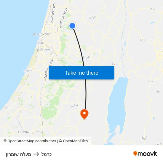מעלה שומרון to כרמל map