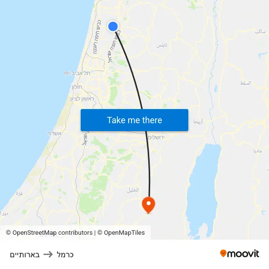 בארותיים to כרמל map