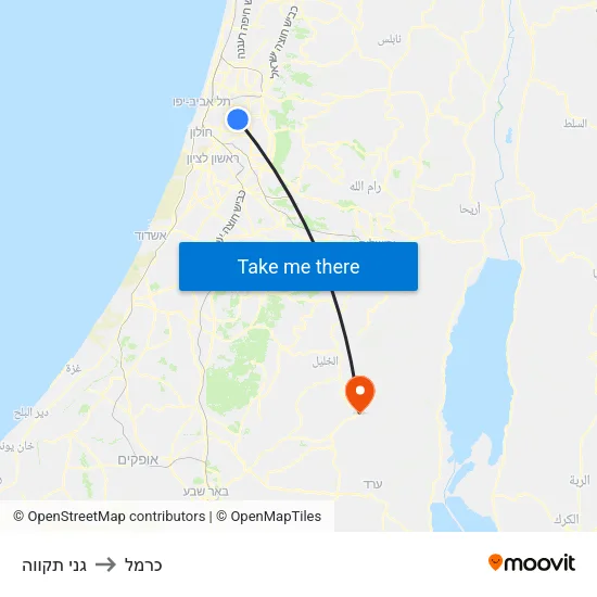 גני תקווה to כרמל map