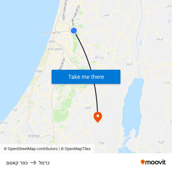 כפר קאסם to כרמל map