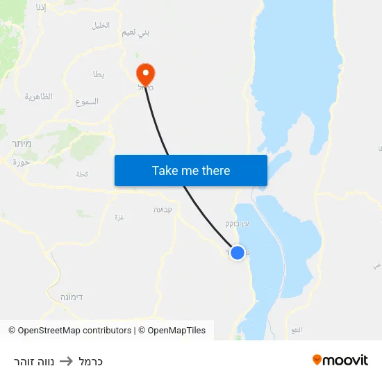 נווה זוהר to כרמל map