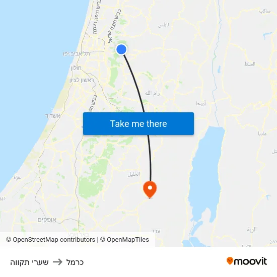 שערי תקווה to כרמל map
